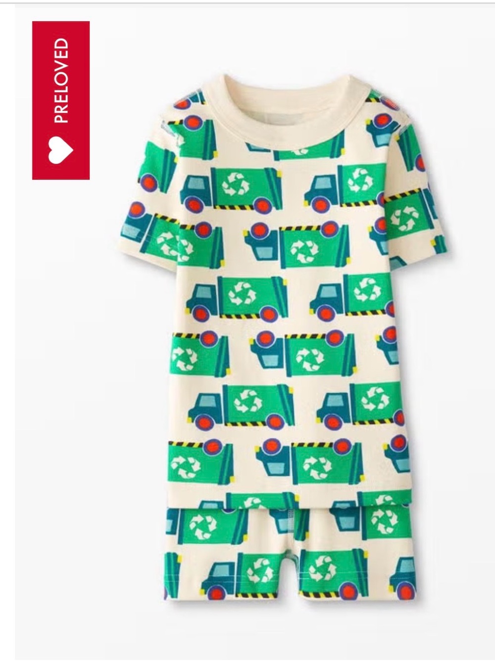 Hanna Andersson Kids Earth Day Short John Pajama Set Recycling Truck Size 6-7